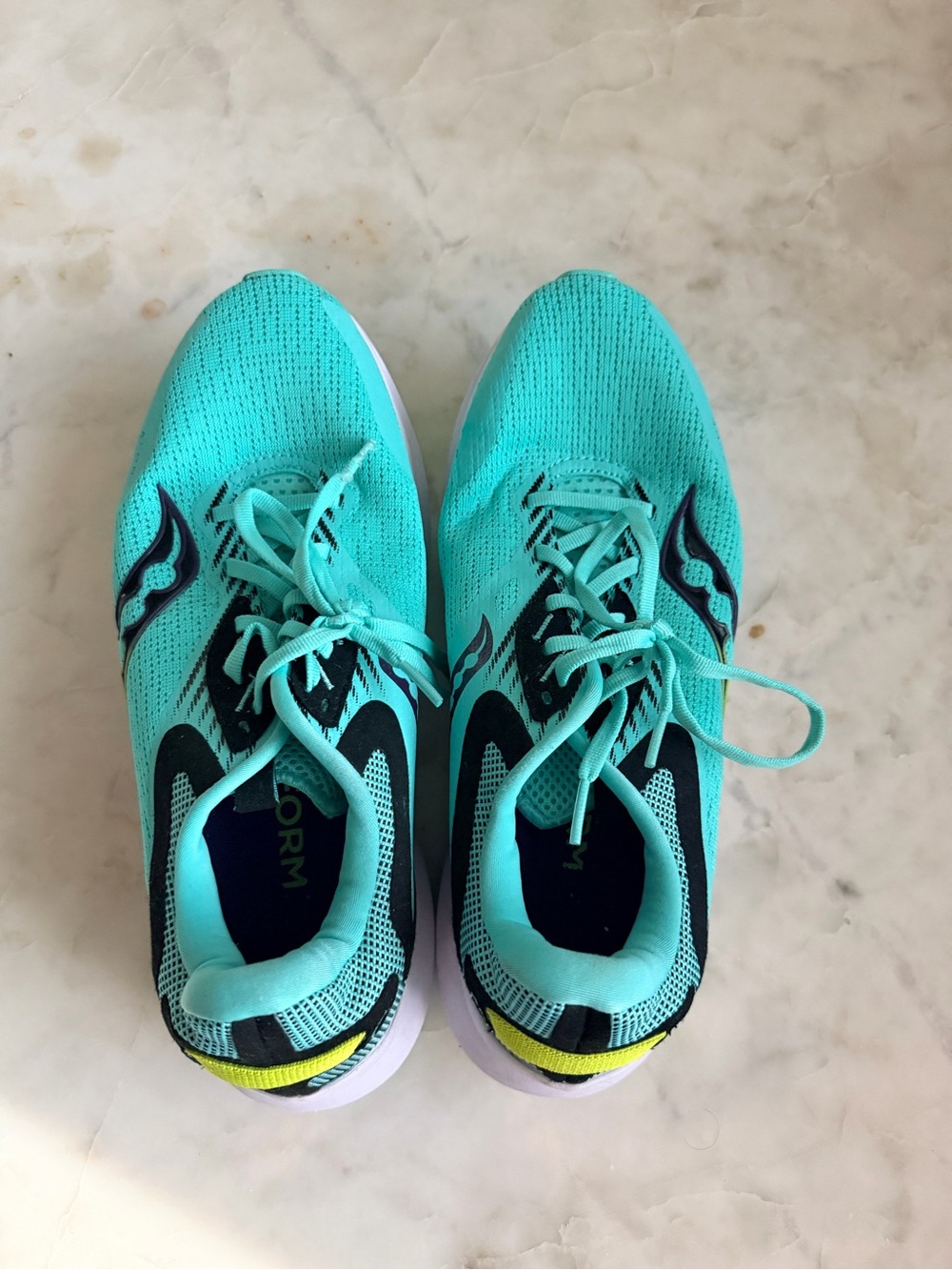 Saucony Women's Teal/Aqua Running Shoes with Black and Yellow Accents - Picture 2 of 5